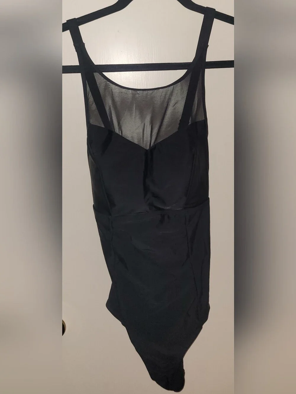 Torrid One Piece Swimsuit Size OO Black Mesh Top Cross Back Straps Ruched Front